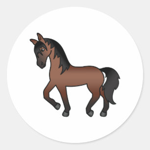 Pegatina Redonda Bay Brown Trotting Horse Cute Personalizado Ilustr