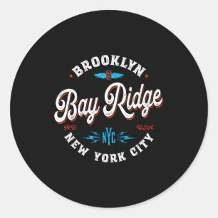 Pegatina Redonda Bay Ridge Brooklyn Nueva York Gráfico Retro Vintag
