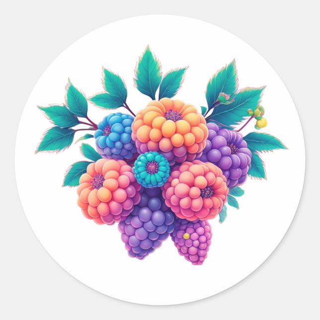 Pegatina Redonda Bayas de colores (Anverso)
