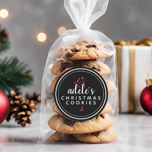 Pegatina Redonda Bayas de Navidad en Blanco y Negro Personalizadas