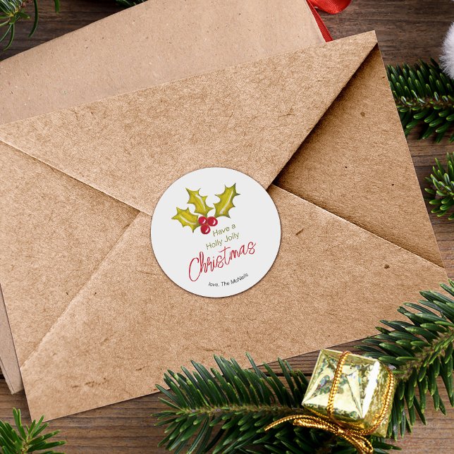 Pegatina Redonda Bayas festivas mínimas de acebo Navidad caprichosa (Subido por el creador)