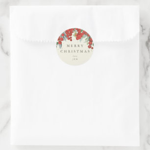 Pegatina Redonda Bayas Rojas + Eucalipto Feliz Navidad/Pedido perso