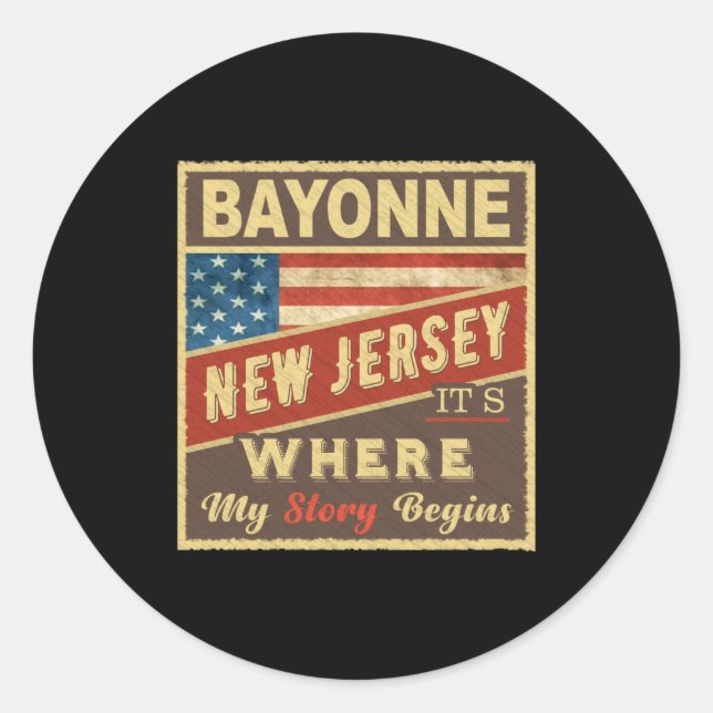 Pegatina Redonda Bayonne Nj Its Where My Story Begins  (Anverso)