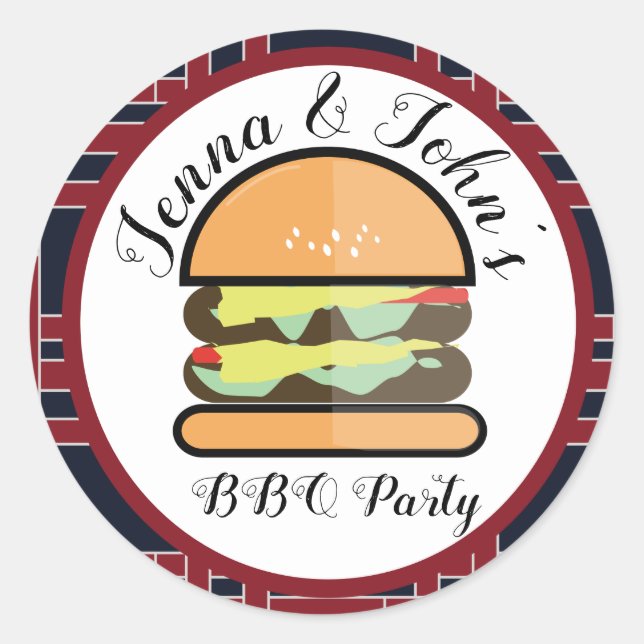 Pegatina Redonda BBBQ Barbecue Bebé Q cumpleaños Baby Shower (Anverso)