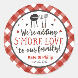 Pegatina Redonda BBQ Añadir Smore Love S'mores Baby-Q Baby Shower