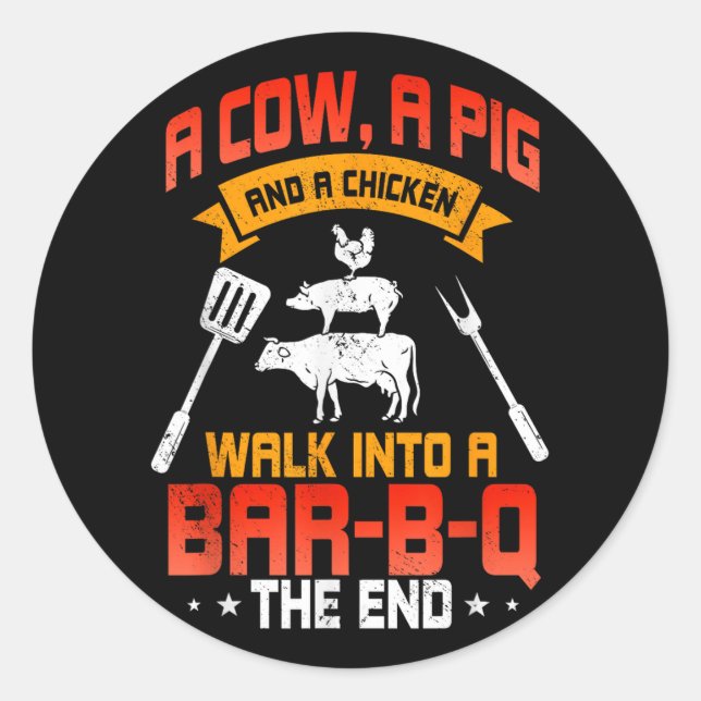 Pegatina Redonda Bbq Grilling Lover Barbecue Chef Carne Grill Funny (Anverso)