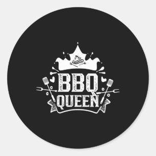 Pegatina Redonda Bbq Queen Grill Meat Byrbecuing Grilling Bbq