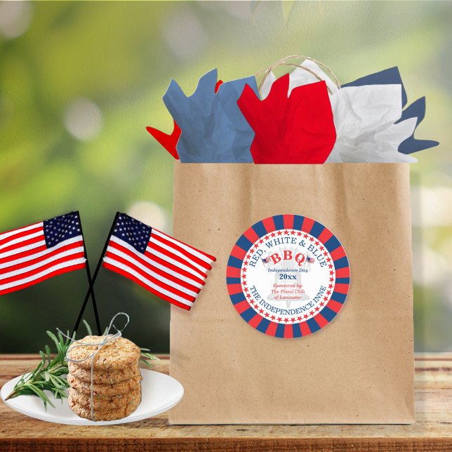 Pegatina Redonda BBQ roja, blanca y azul 4 de julio Fiesta (Subido por el creador)
