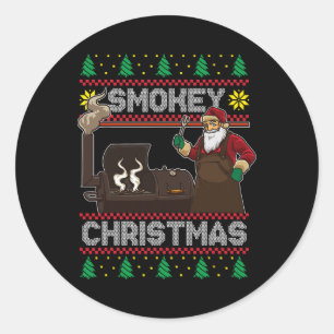 Pegatina Redonda Bbq Santa Grilling Roast Sobre Smokey Chr
