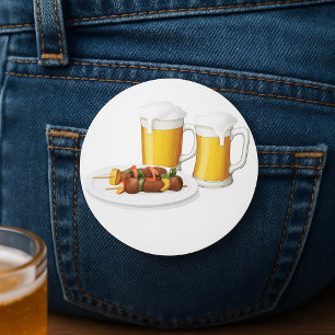 Pegatina Redonda BBQ Skewewewers y Beer Summer Cooking