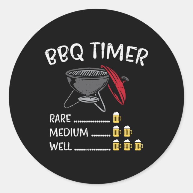 Pegatina Redonda Bbq Timer Beer Funny Byrbecue Grill Bebe Grill (Anverso)