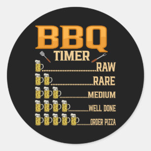 Pegatina Redonda Bbq Timer Raw Rare Medio Bien Hecho Amantes De La