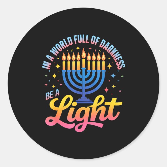 Pegatina Redonda Be A Light Happy Hanukkah Menorah Jewish Gift  (Anverso)