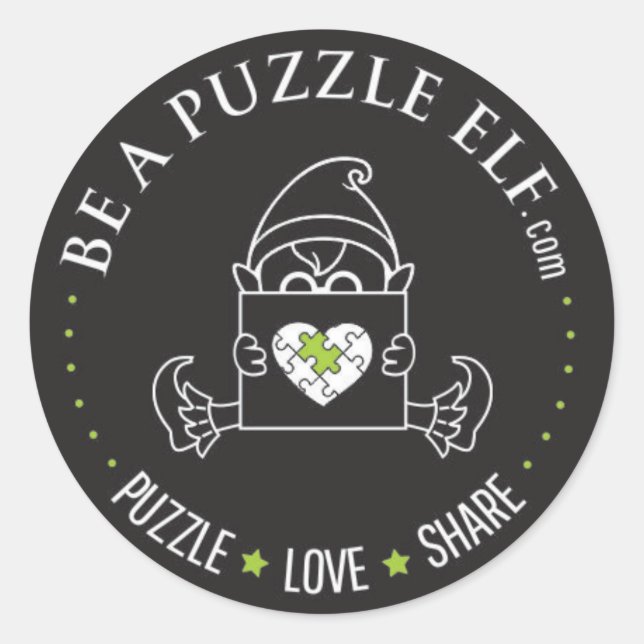 Pegatina Redonda Be A Puzzle Elf – PUZZLE. LOVE. SHARE Sticker (Anverso)