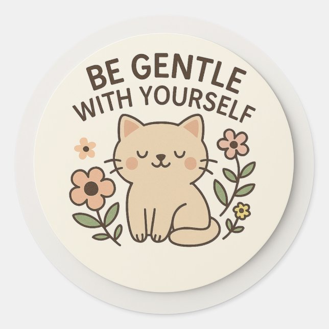 Pegatina Redonda Be Gentle With Yourself Cat Sticker (Anverso)