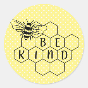 Pegatina Redonda Be Kind Bumble Bee Yellow Polka Dot