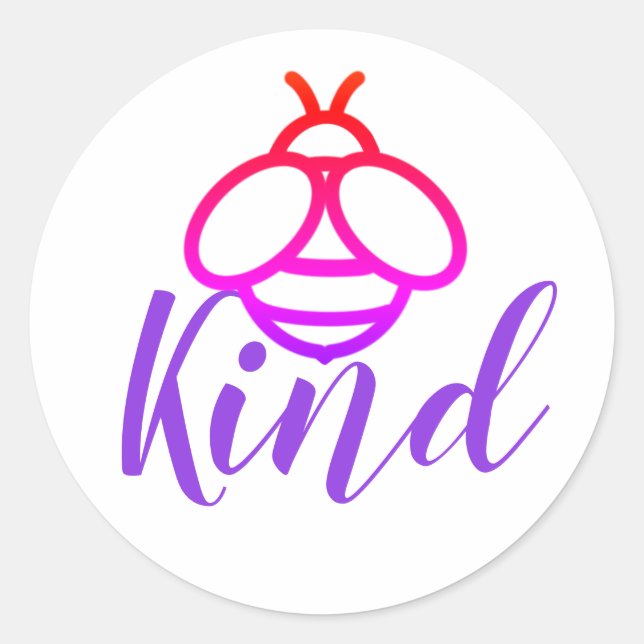 Pegatina Redonda Be Kind - diseño lindo de abejas color rosa púrpur (Anverso)