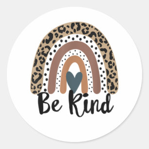 Pegatina Redonda Be Kind Leopard Rainbow Boho inspirador