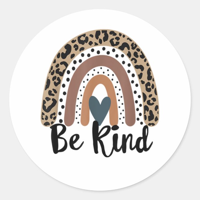 Pegatina Redonda Be Kind Leopard Rainbow Boho inspirador (Anverso)