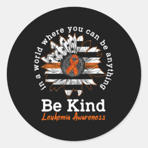 Pegatina Redonda Be Kind Naranja Ribbon Sunflower Amabilidad Leucem