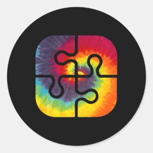 Pegatina Redonda Be Kind Puzzle Pieces Tie Dye Cue Autism Awares