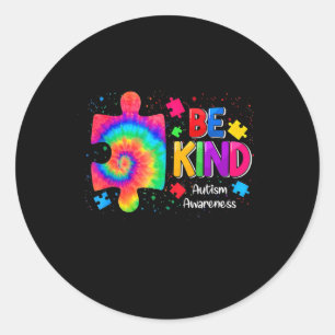 Pegatina Redonda Be Kind Puzzle Pieces Tie Dye Cue Autism Awares