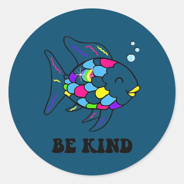 Pegatina Redonda Be Kind Rainbow Fish Teacher Life Teaching Back (Anverso)