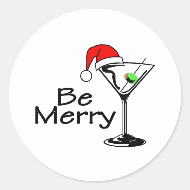 Pegatina Redonda Be Merry Christmas Martini (Anverso)
