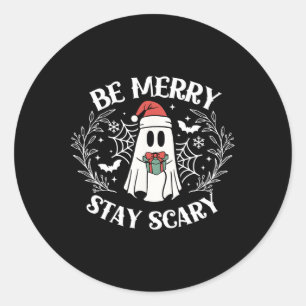Pegatina Redonda Be Merry Stay Scary Ghost Funny Halloween Christma