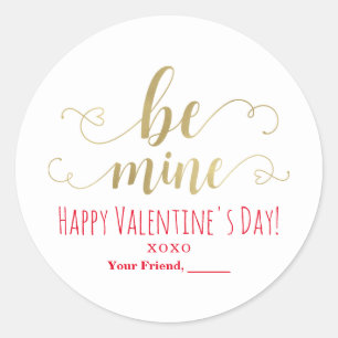 Pegatina Redonda BE MINE El día de San Valentín Oro Partido de la M