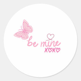 Pegatina Redonda Be Mine Pink Butterfly El día de San Valentín Gift