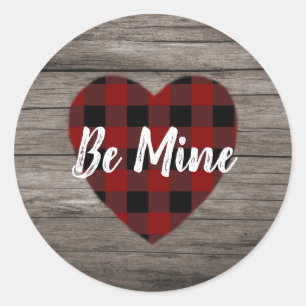 Pegatina Redonda Be Mine Red Heart Día de San Valentín Barn Wood