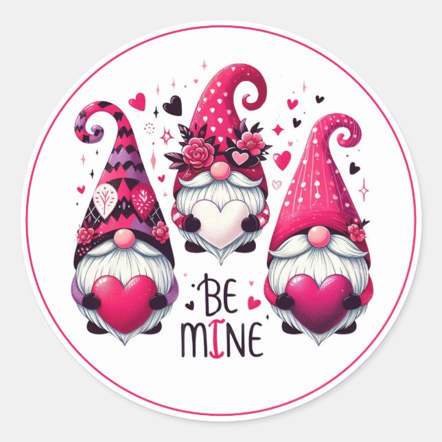 Pegatina Redonda Be Mine Valentine Gnomes (Anverso)