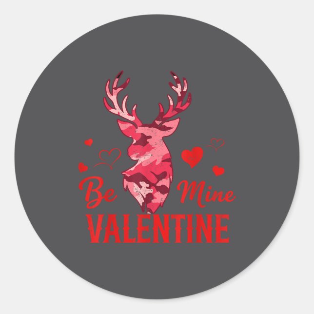 Pegatina Redonda Be Mine Valentine Nk Camo Buck Deer Hunting Valent (Anverso)