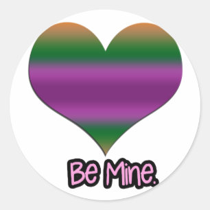 Pegatina Redonda Be Mine Valentine Purple Stripe Heart