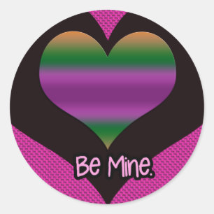 Pegatina Redonda Be Mine Valentine Purple Stripe Heart