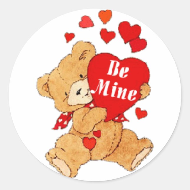 Pegatina Redonda Be Mine Valentine Teddy (Anverso)