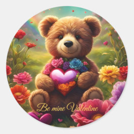 Pegatina Redonda Be mine Valentine Teddy 1