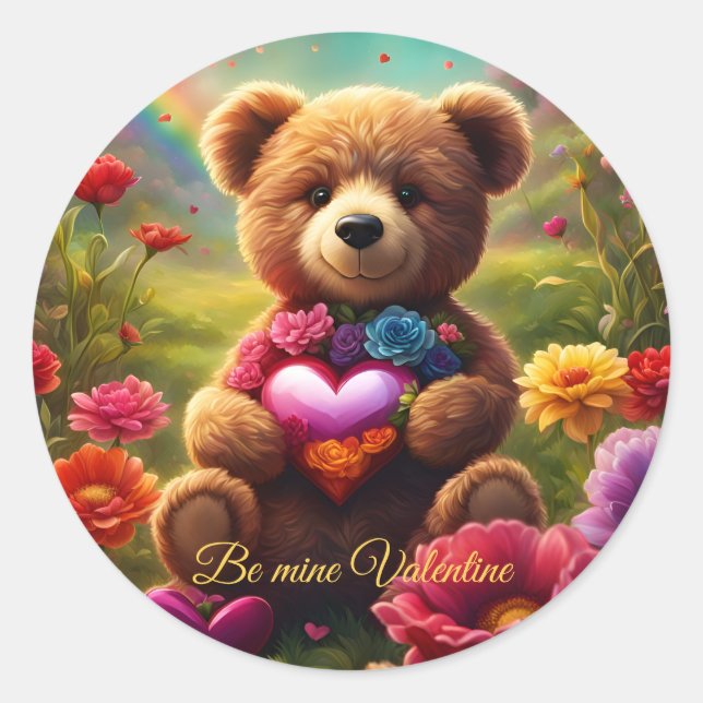 Pegatina Redonda Be mine Valentine Teddy 1 (Anverso)