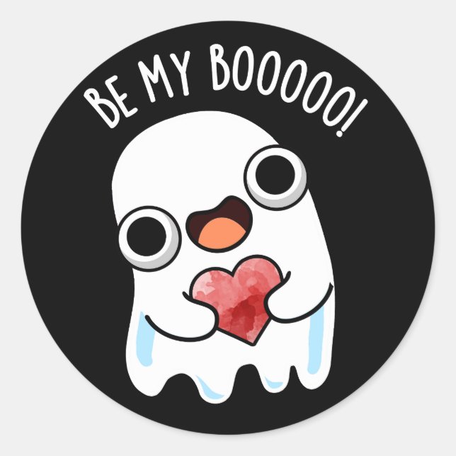 Pegatina Redonda Be My Boo Funny Ghost Pun Dark BG (Anverso)