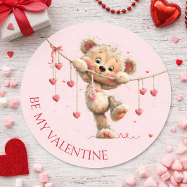 Pegatina Redonda  Be My Valentine Teddy Bear – Hanging Heart 
