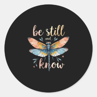 Pegatina Redonda Be still and know Floral Dragonfly Christian Summe