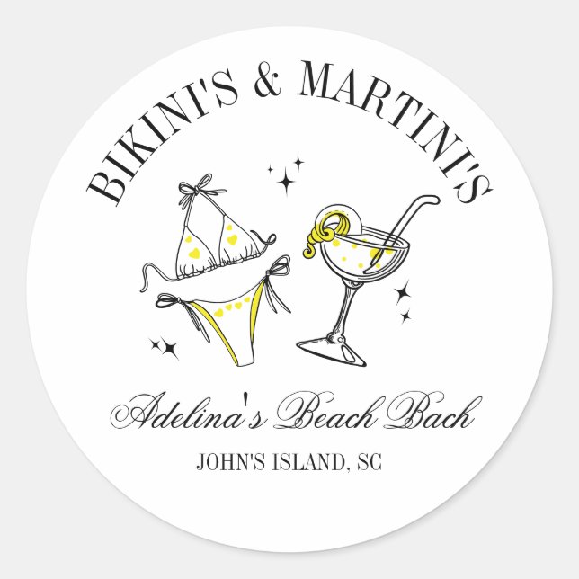 Pegatina Redonda Beach Bachelorette Party Favor Social Club (Anverso)