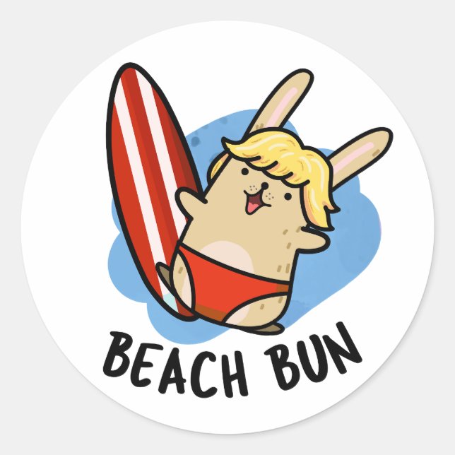 Pegatina Redonda Beach Bun Funny Bunny Pun (Anverso)