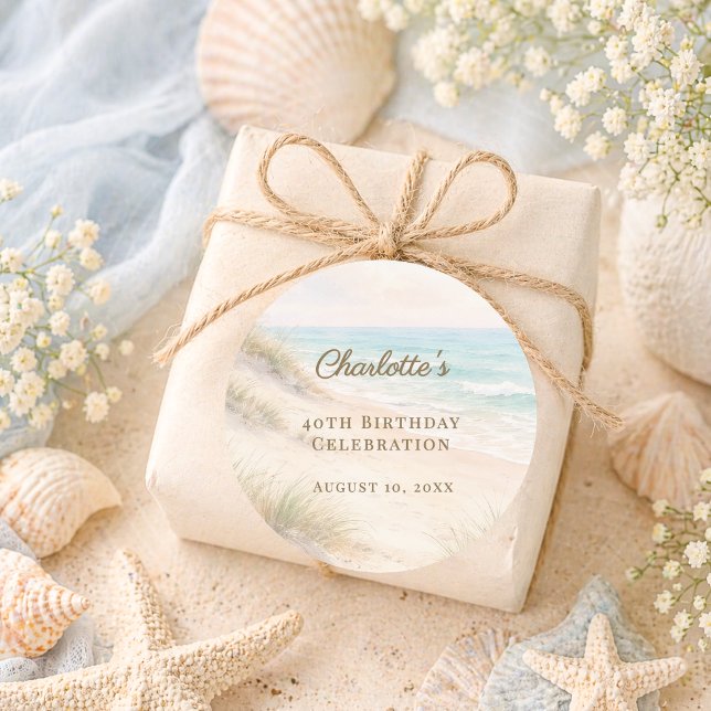 Pegatina Redonda Beach coastal summer birthday (Subido por el creador)