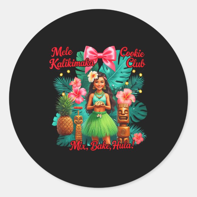 Pegatina Redonda Beach Mele Kalikimaka Hawaiian Tail Party Santa Tu (Anverso)