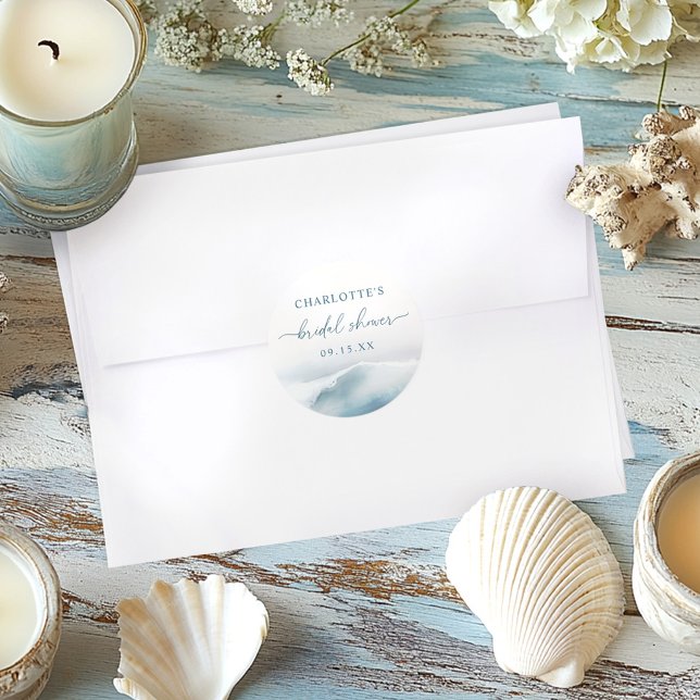 Pegatina Redonda Beach Ocean Bridal Shower (Subido por el creador)