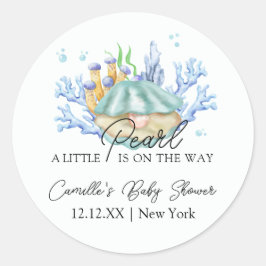 Pegatina Redonda Beach Ocean Pearl Under Sea Baby Shower