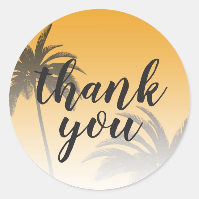 Pegatina Redonda Beach Palm Tree Mellow Yellow Gracias (Anverso)