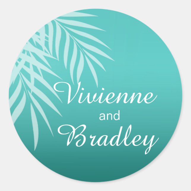 Pegatina Redonda Beach Palm Tree Silhouette Favor | aqua (Anverso)